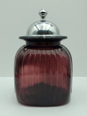 Artland Amethyst Glass Canister with Lid Plum Square Apothecary Storage Jar